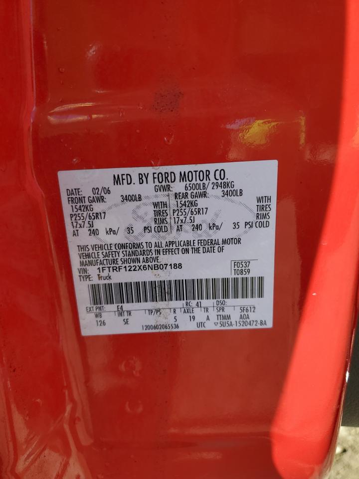 2006 Ford F150 VIN: 1FTRF122X6NB07188 Lot: 86637675