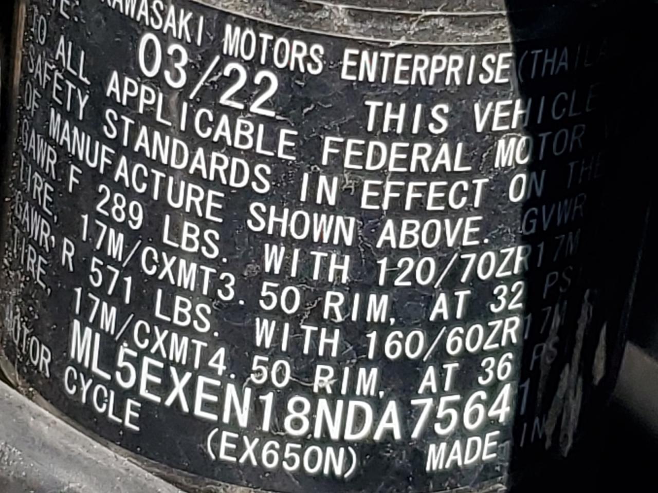 2022 Kawasaki Ex650 N VIN: ML5EXEN18NDA75641 Lot: 90948625