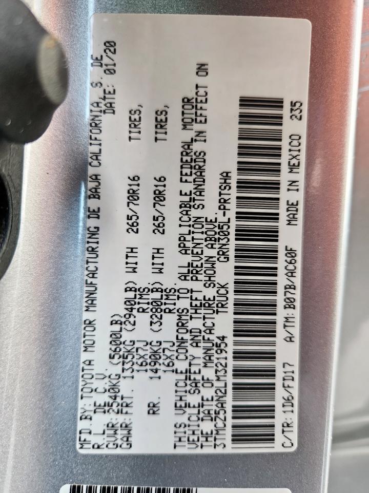 2020 Toyota Tacoma Double Cab VIN: 3TMCZ5AN2LM321954 Lot: 85117355