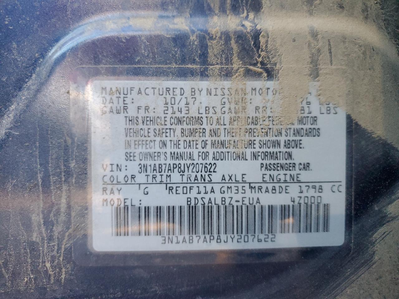 2018 Nissan Sentra S VIN: 3N1AB7AP8JY207622 Lot: 82236105