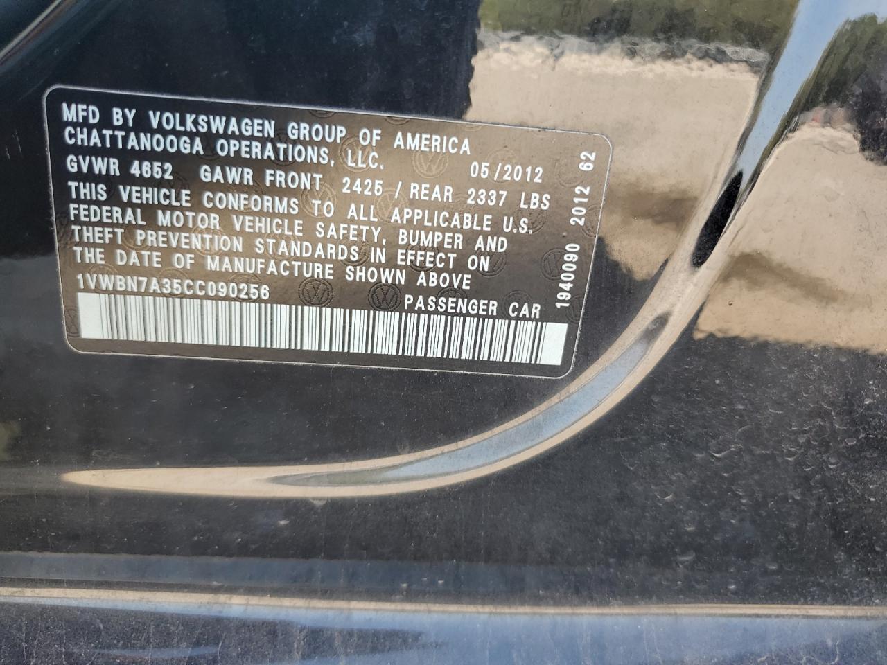 2012 Volkswagen Passat Se VIN: 1VWBN7A35CC090256 Lot: 81939625