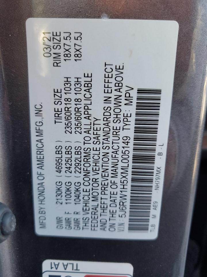 2021 Honda Cr-V Ex VIN: 5J6RW1H5XML005149 Lot: 90533335