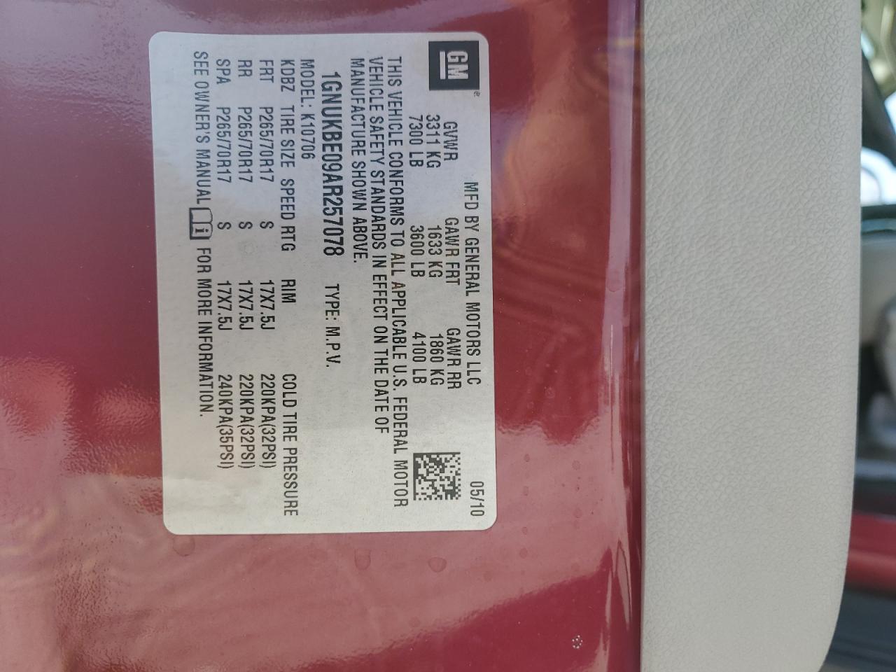 2010 Chevrolet Tahoe K1500 Lt VIN: 1GNUKBE09AR257078 Lot: 84523195