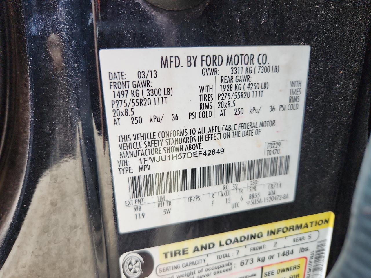 2013 Ford Expedition Xlt VIN: 1FMJU1H57DEF42649 Lot: 87091195