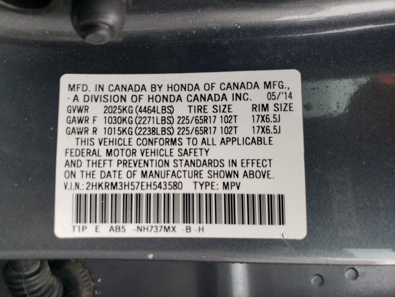 2014 Honda Cr-V Ex VIN: 2HKRM3H57EH543580 Lot: 86285945