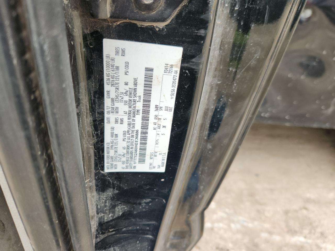 2017 Ford F250 Super VIN: 1FT7X2A60HEE36886 Lot: 85541155