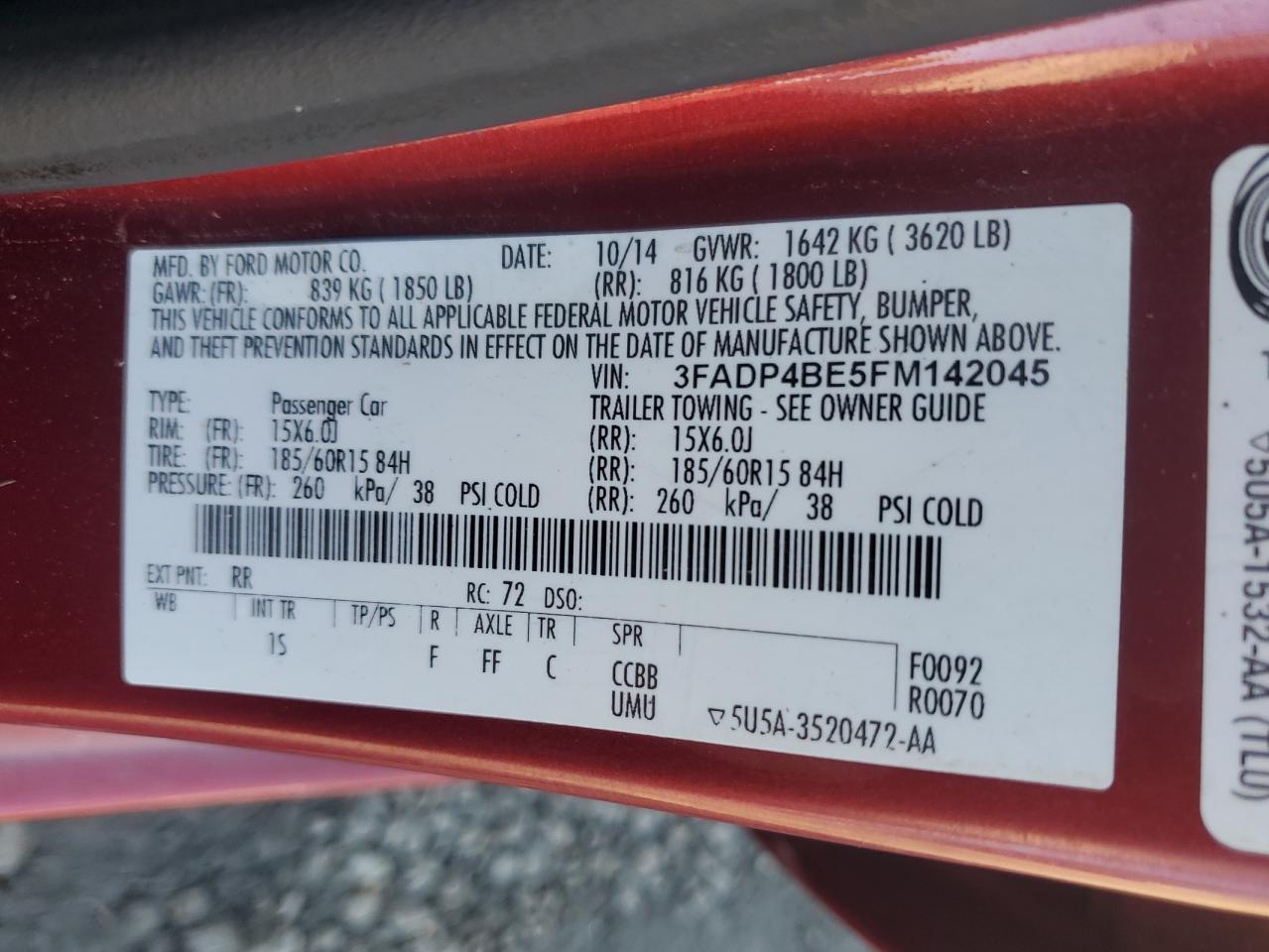 2015 Ford Fiesta Se VIN: 3FADP4BE5FM142045 Lot: 86176795