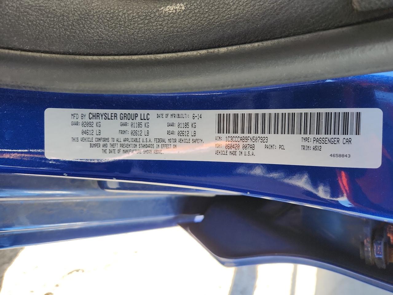 2015 Chrysler 200 Limited VIN: 1C3CCCAB9FN507923 Lot: 85739235