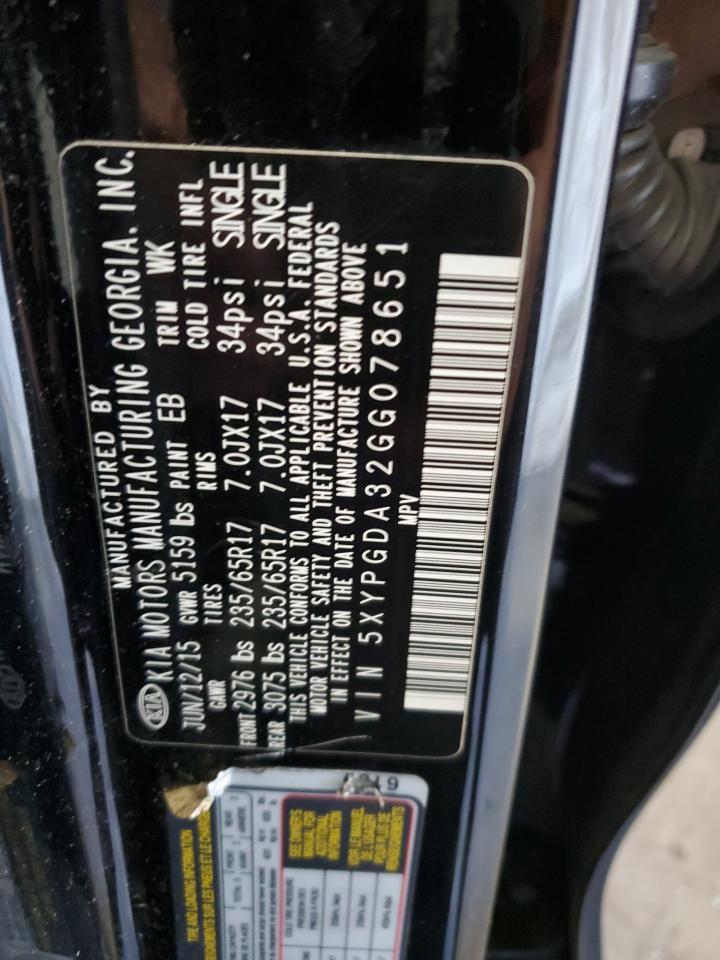 2016 Kia Sorento Lx VIN: 5XYPGDA32GG078651 Lot: 85116635