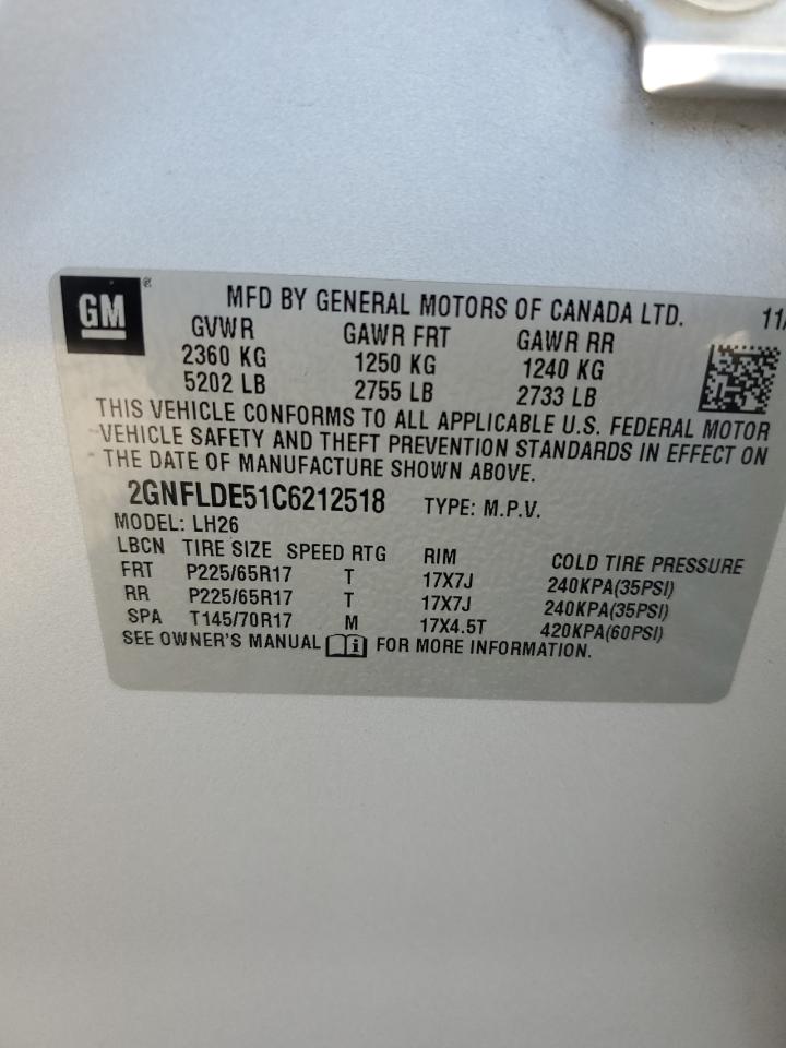 2012 Chevrolet Equinox Lt VIN: 2GNFLDE51C6212518 Lot: 81953015