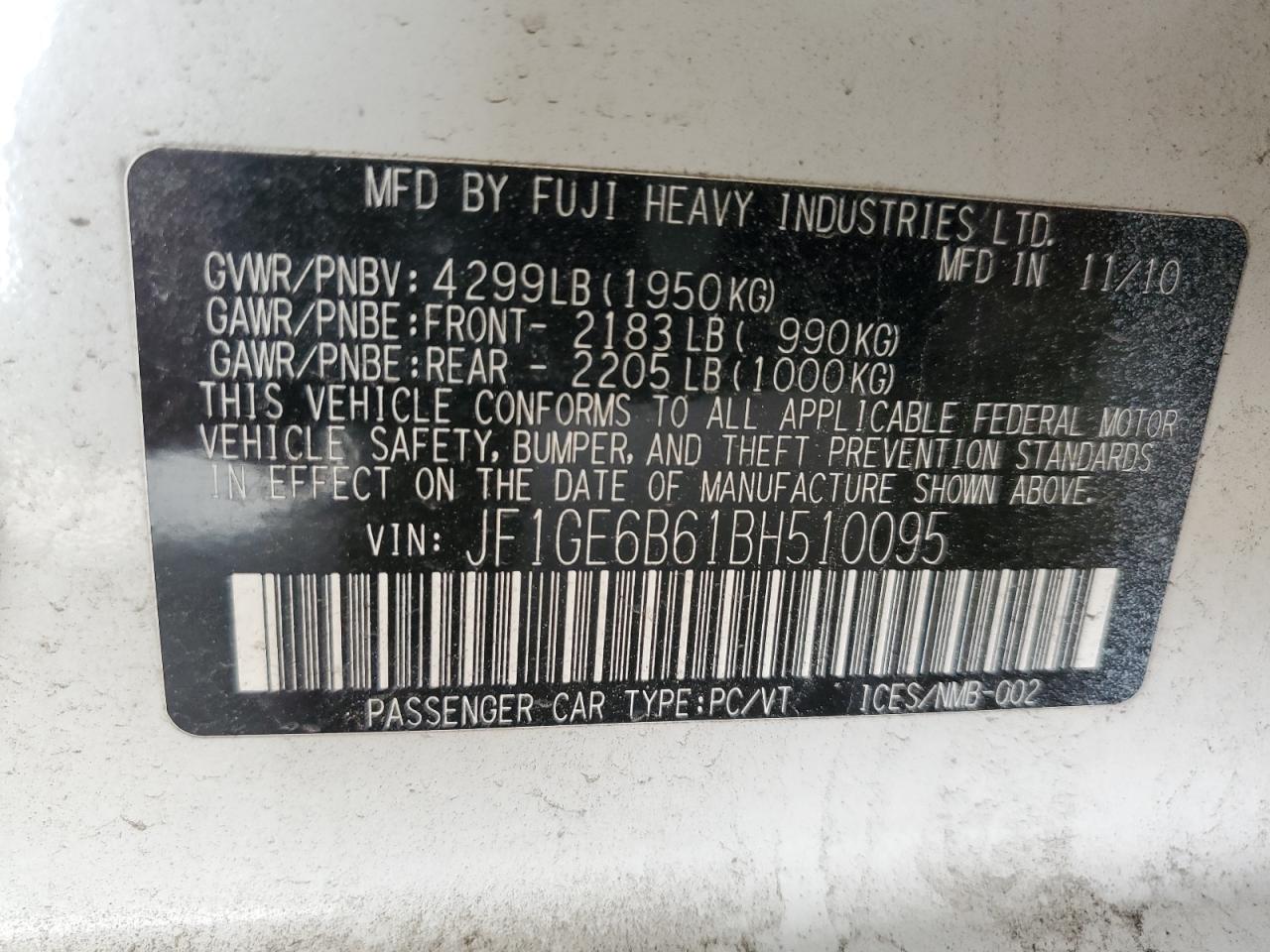 2011 Subaru Impreza 2.5I Premium VIN: JF1GE6B61BH510095 Lot: 86263645