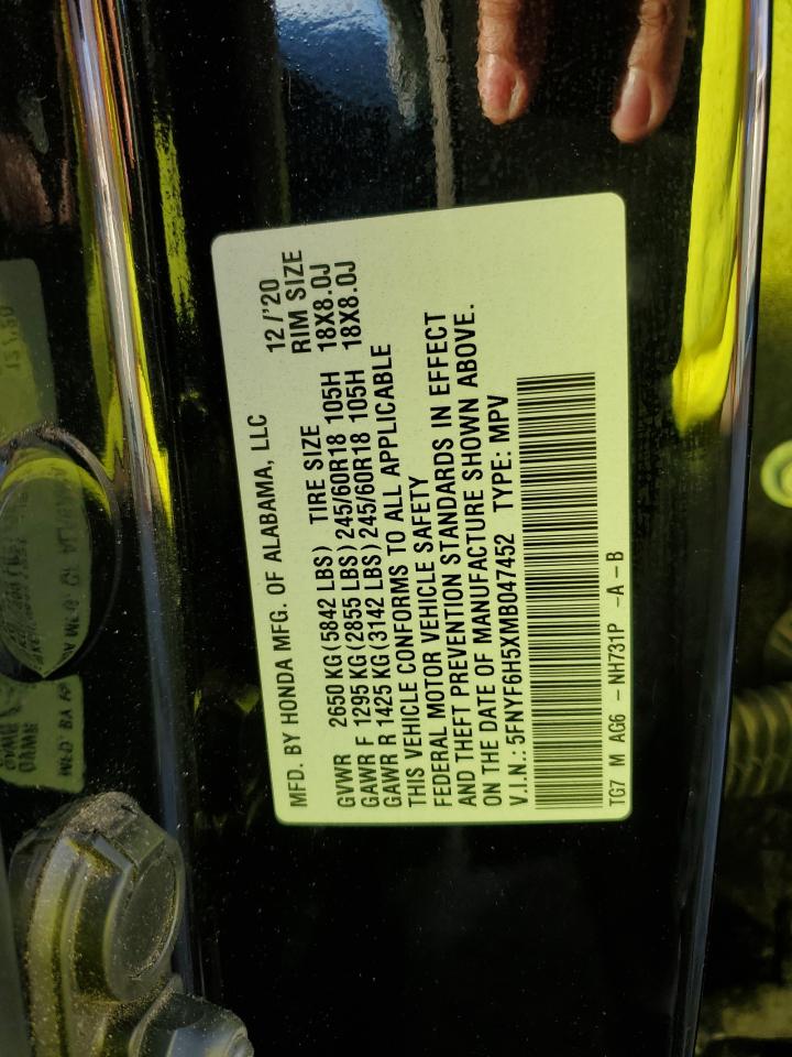 2021 Honda Pilot Exl VIN: 5FNYF6H5XMB047452 Lot: 90375455