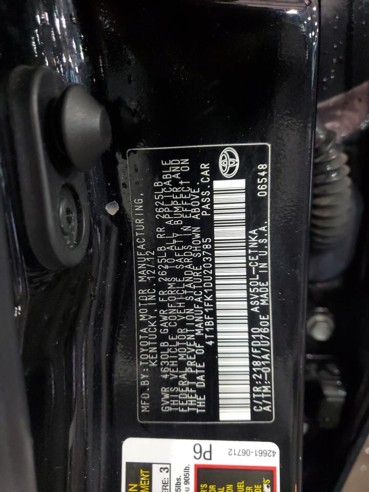 2013 Toyota Camry L VIN: 4T1BF1FK1DU203785 Lot: 84926345