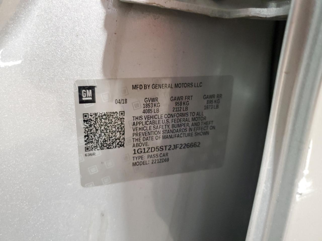 2018 Chevrolet Malibu Lt VIN: 1G1ZD5ST2JF226662 Lot: 85346945