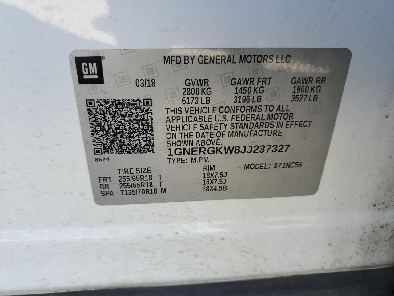 2018 Chevrolet Traverse Lt VIN: 1GNERGKW8JJ237327 Lot: 82377885