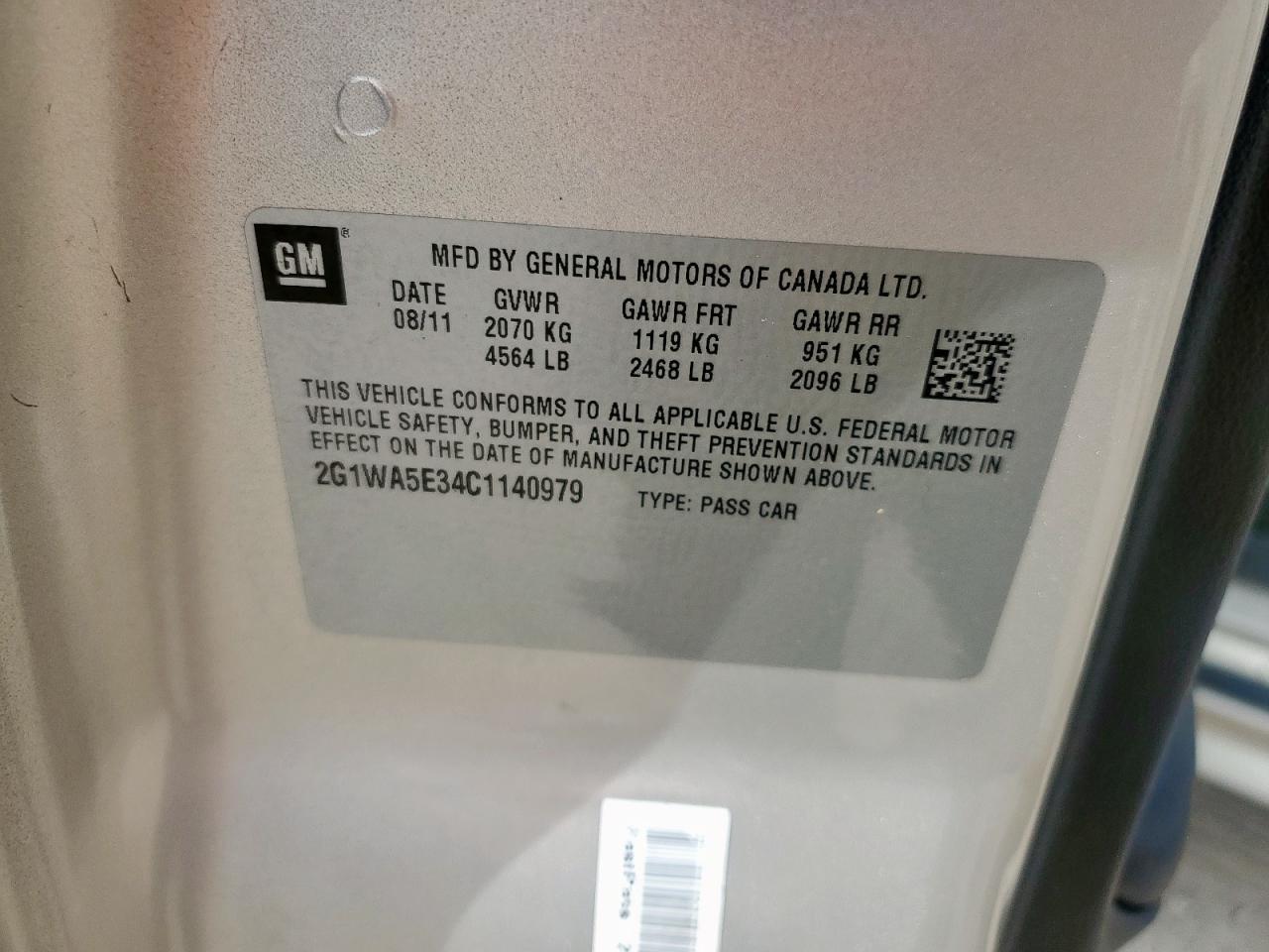 2012 Chevrolet Impala Ls VIN: 2G1WA5E34C1140979 Lot: 85754415