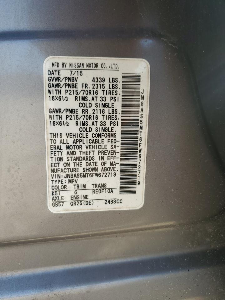 2015 Nissan Rogue Select S VIN: JN8AS5MT6FW672719 Lot: 87030475