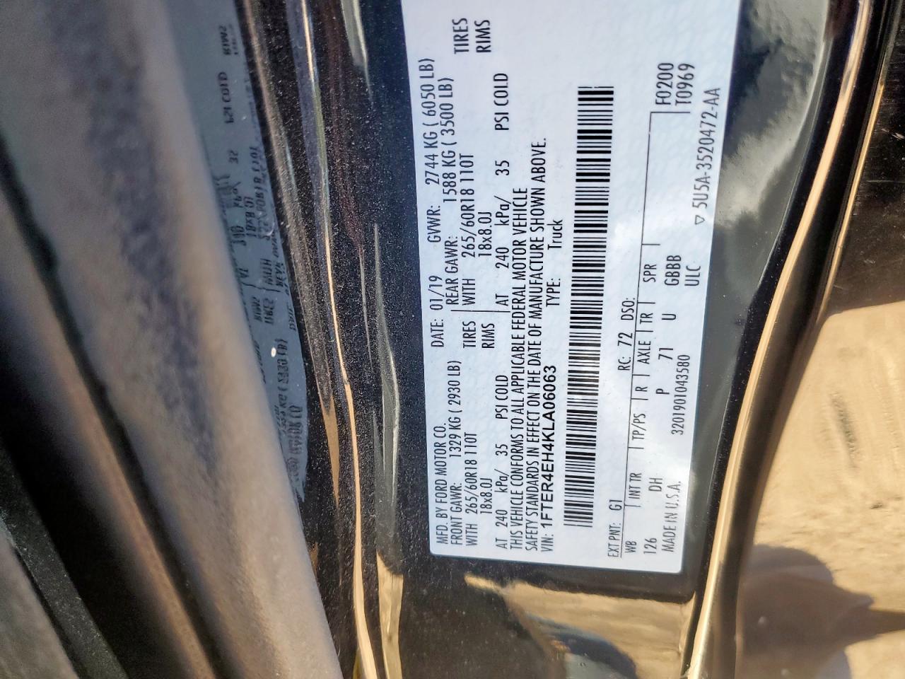 2019 Ford Ranger Xl VIN: 1FTER4EH4KLA06063 Lot: 90405485