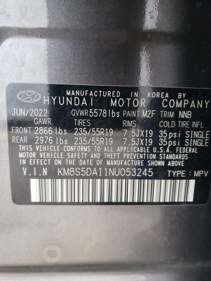 2022 Hyundai Santa Fe Limited VIN: KM8S5DA11NU053245 Lot: 86515155