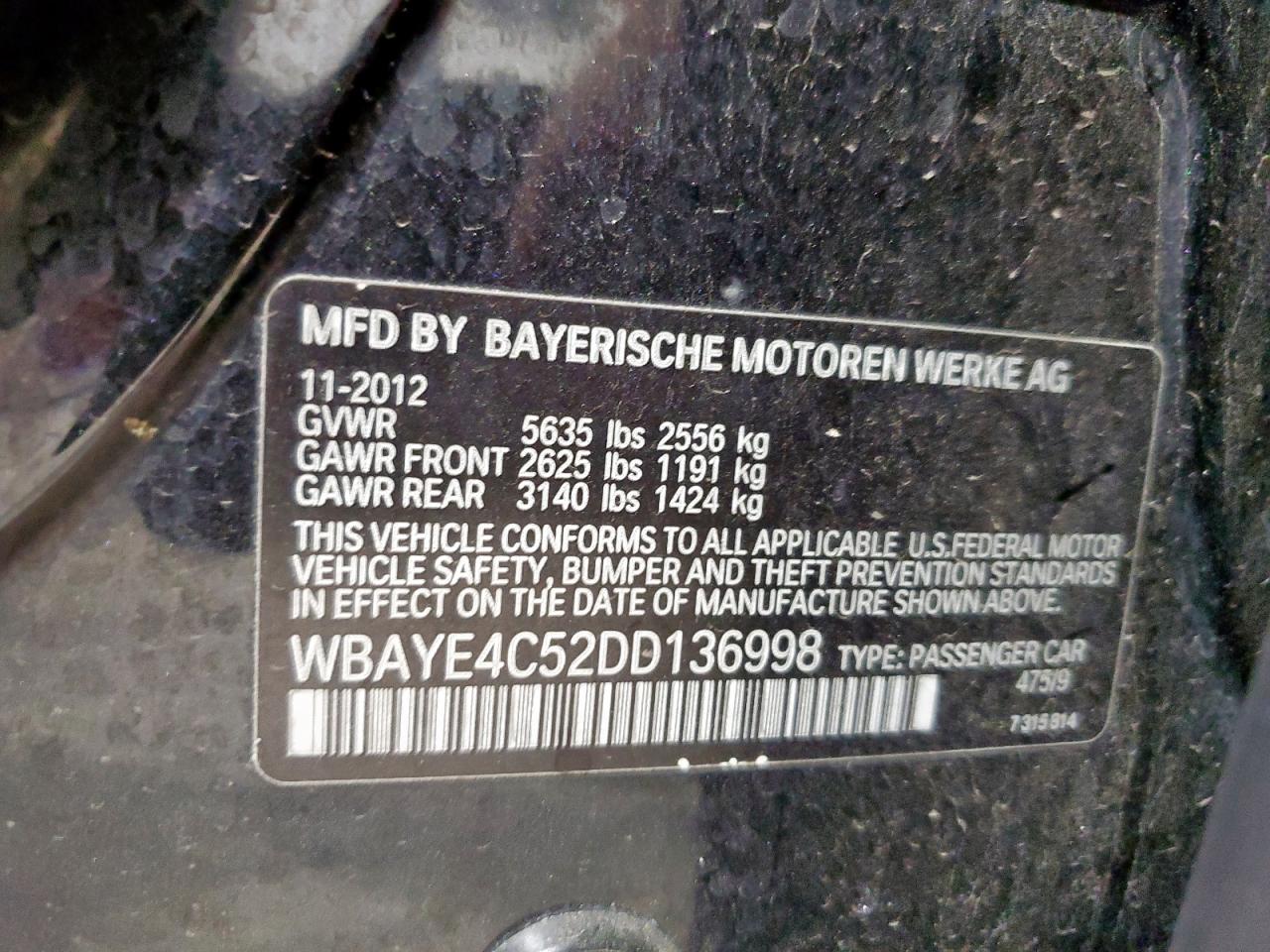 2013 BMW 740 Li VIN: WBAYE4C52DD136998 Lot: 82782055