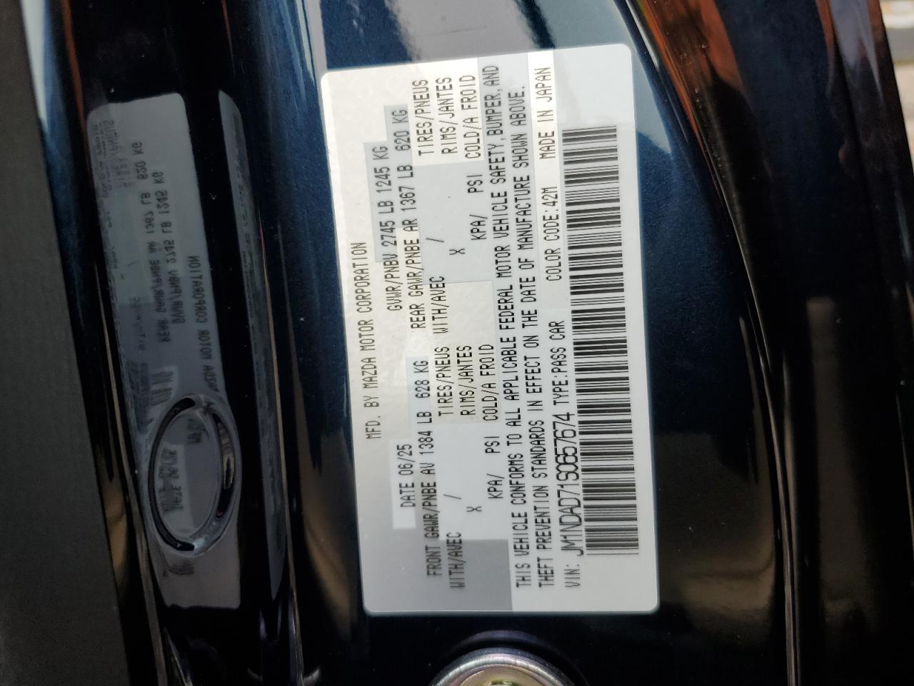 2025 Mazda Mx-5 Miata Grand Touring VIN: JM1NDAD71S0657674 Lot: 86714085