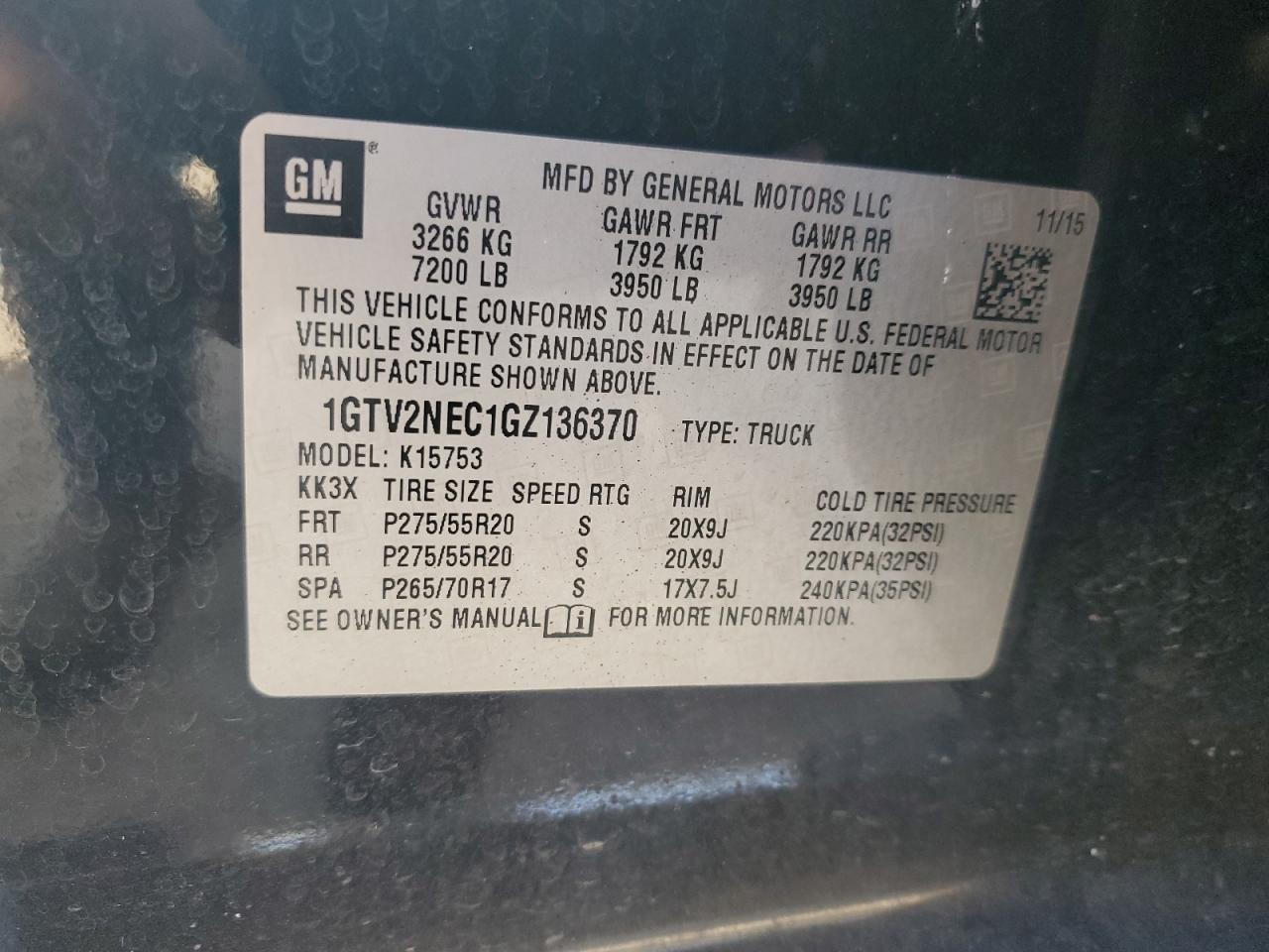 2016 GMC Sierra K1500 Slt VIN: 1GTV2NEC1GZ136370 Lot: 85385295