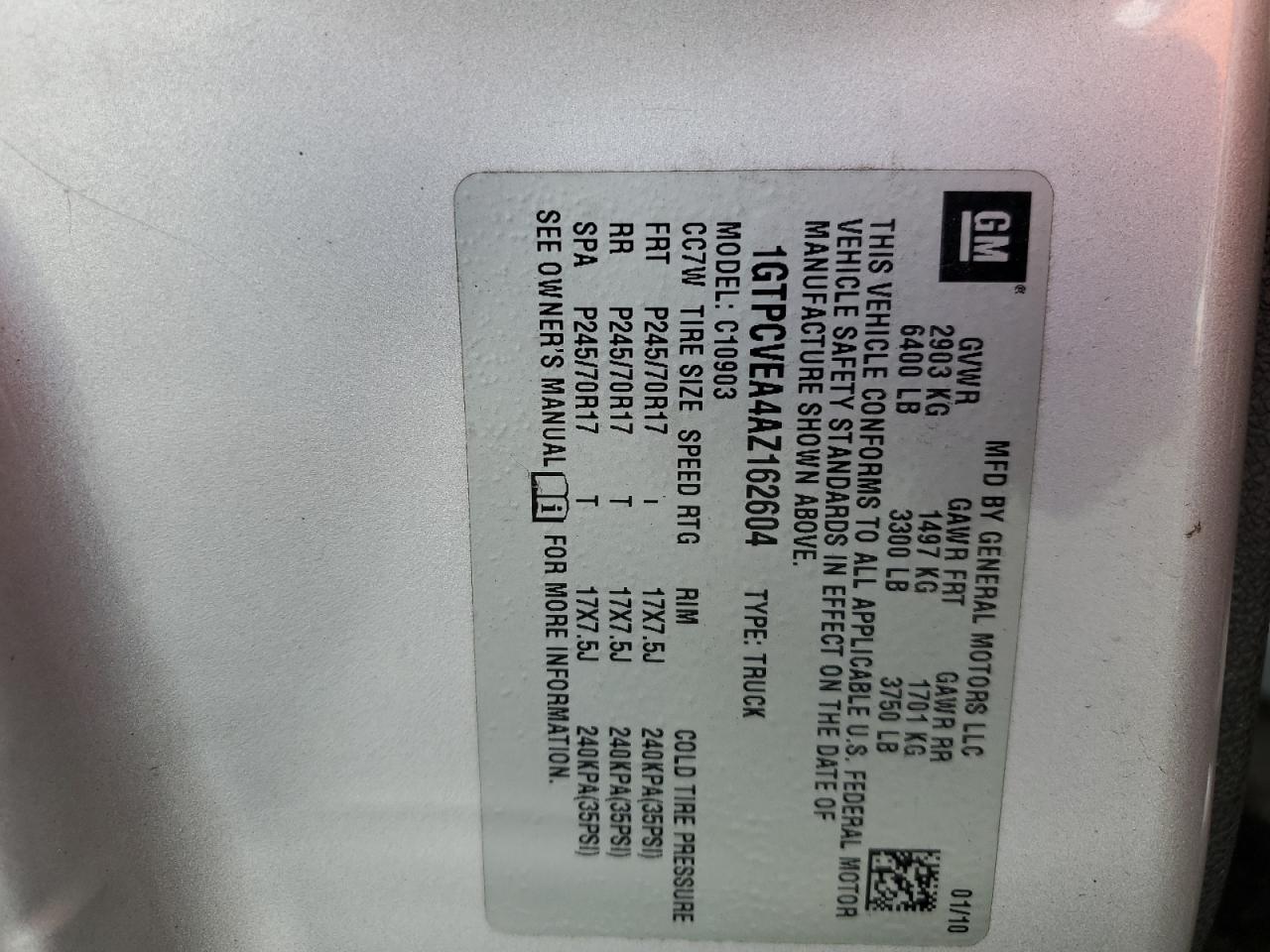 2010 GMC Sierra C1500 Sle VIN: 1GTPCVEA4AZ162604 Lot: 85690845