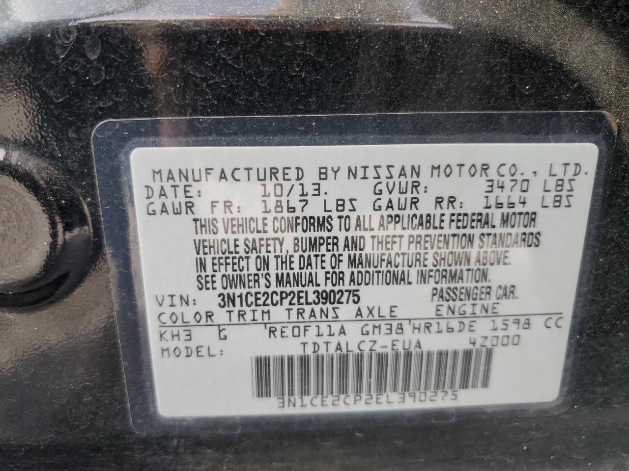 2014 Nissan Versa Note S VIN: 3N1CE2CP2EL390275 Lot: 85095275