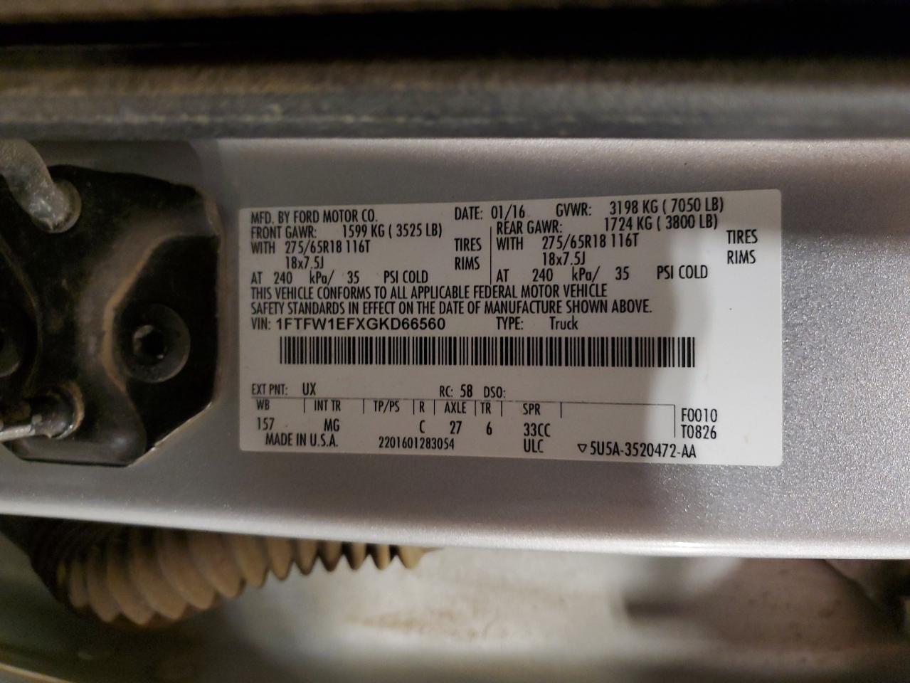 2016 Ford F150 Supercrew VIN: 1FTFW1EFXGKD66560 Lot: 90415875