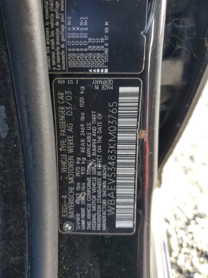 2003 BMW 330 I VIN: WBAEV53483KM03765 Lot: 85162925