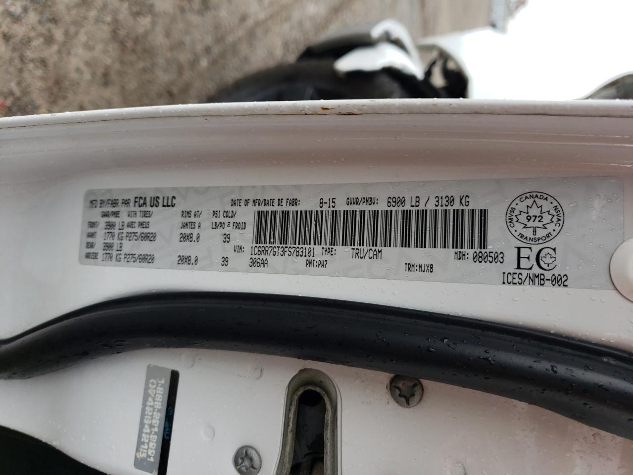 2015 Ram 1500 Slt VIN: 1C6RR7GT3FS783101 Lot: 90448235