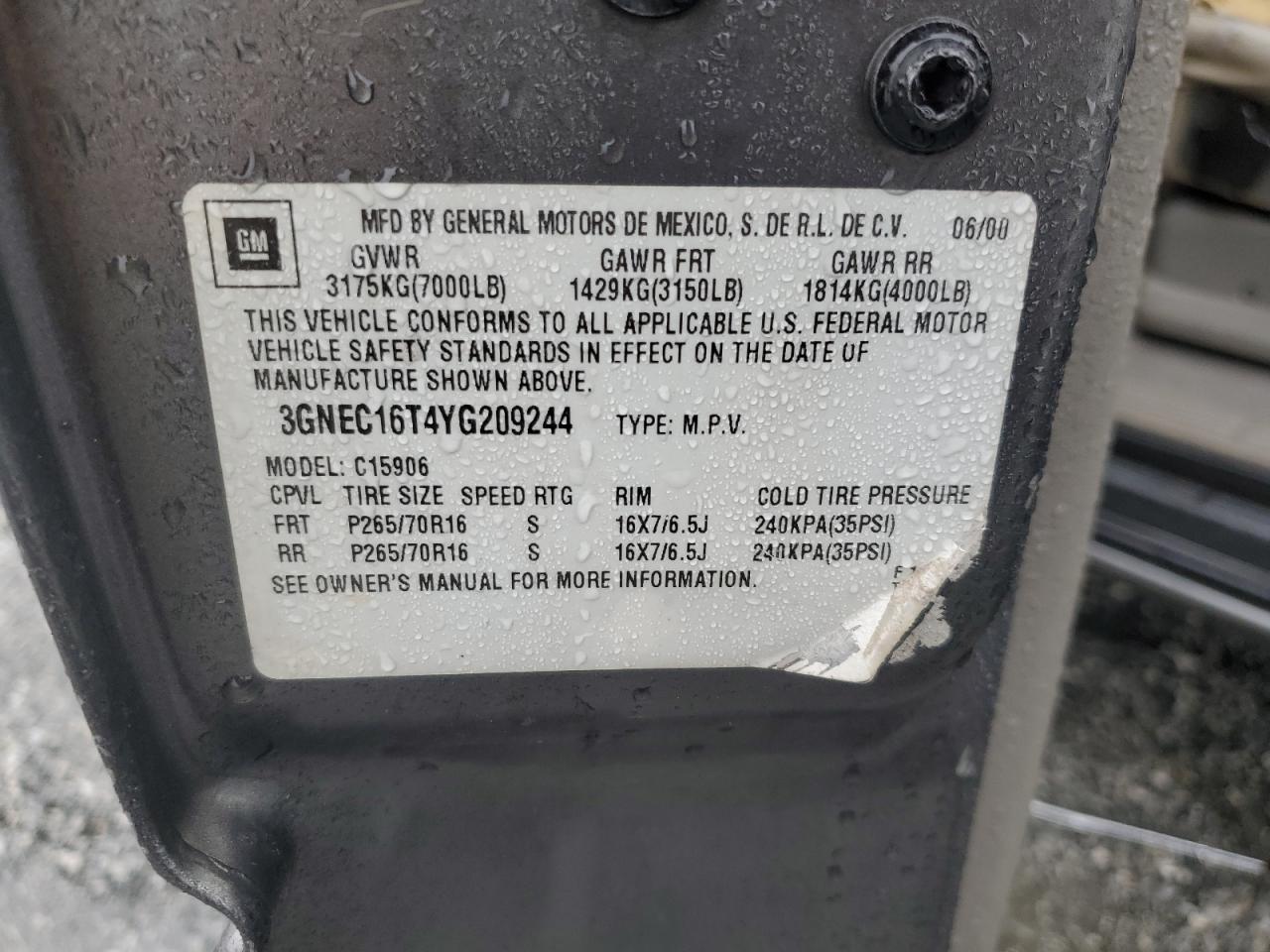 2000 Chevrolet Suburban C1500 VIN: 3GNEC16T4YG209244 Lot: 90571725