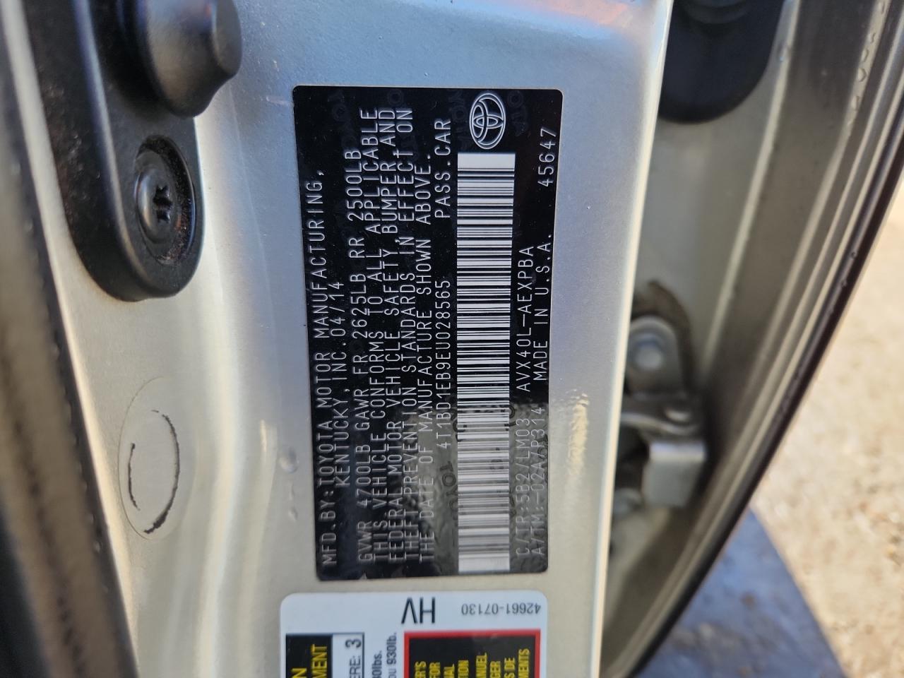 2014 Toyota Avalon Hybrid VIN: 4T1BD1EB9EU028565 Lot: 89653545