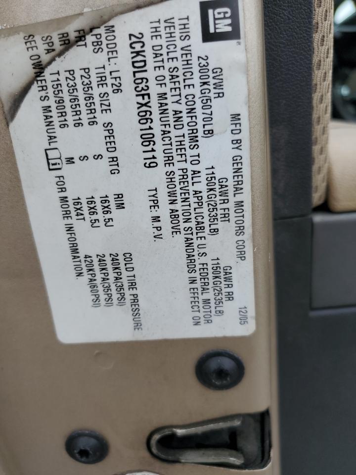 2006 Pontiac Torrent VIN: 2CKDL63FX66106119 Lot: 82316035