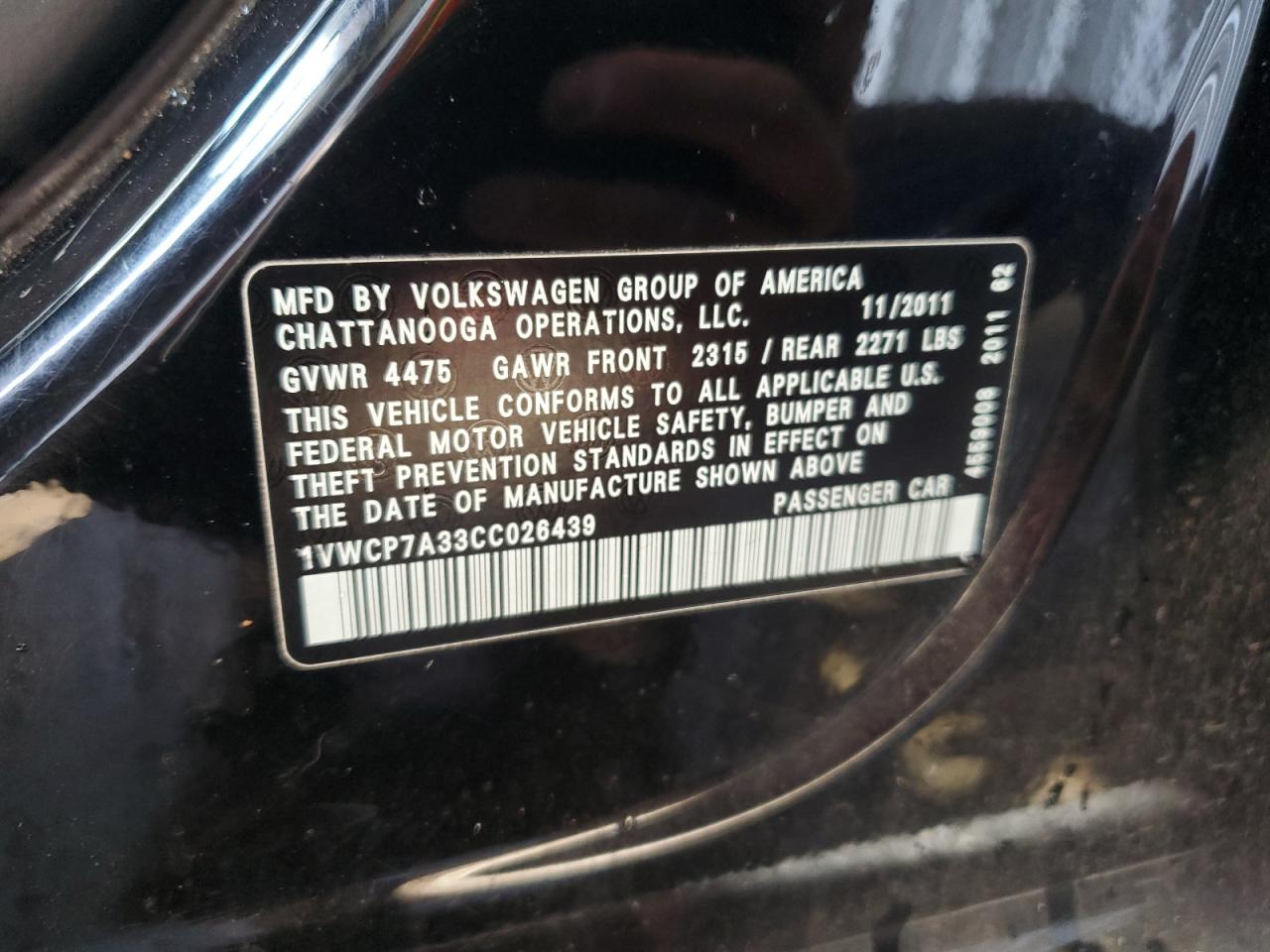 2012 Volkswagen Passat Sel VIN: 1VWCP7A33CC026439 Lot: 85749345