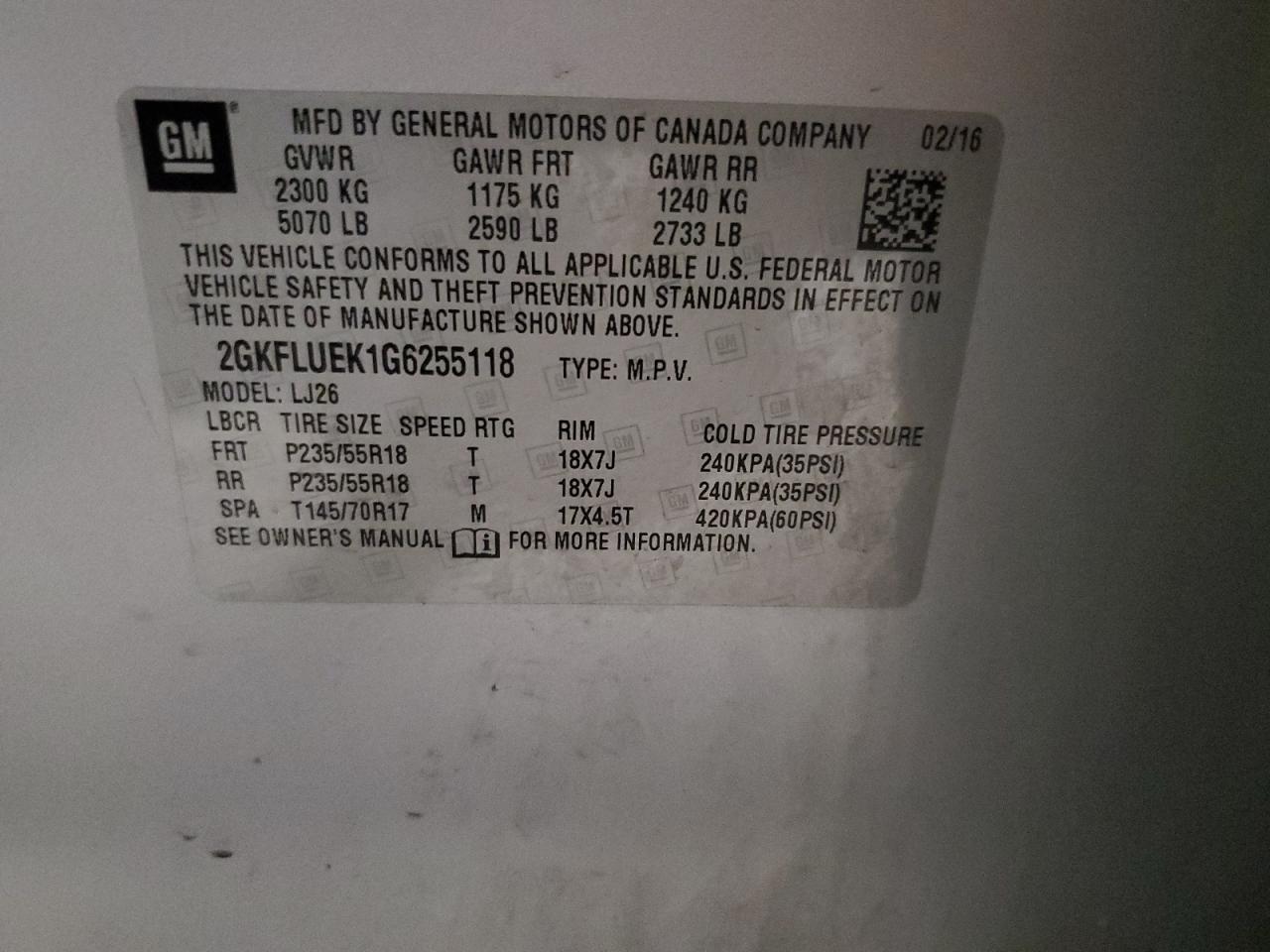 2016 GMC Terrain Slt VIN: 2GKFLUEK1G6255118 Lot: 90267125