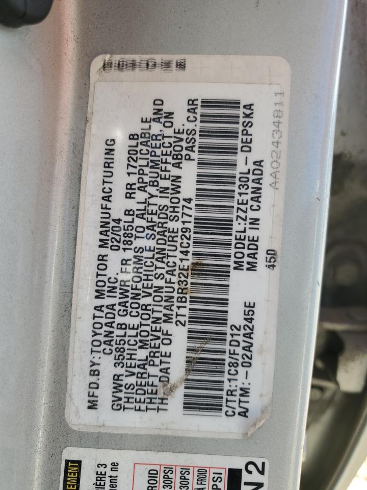 2004 Toyota Corolla Ce VIN: 2T1BR32E14C291774 Lot: 86841935