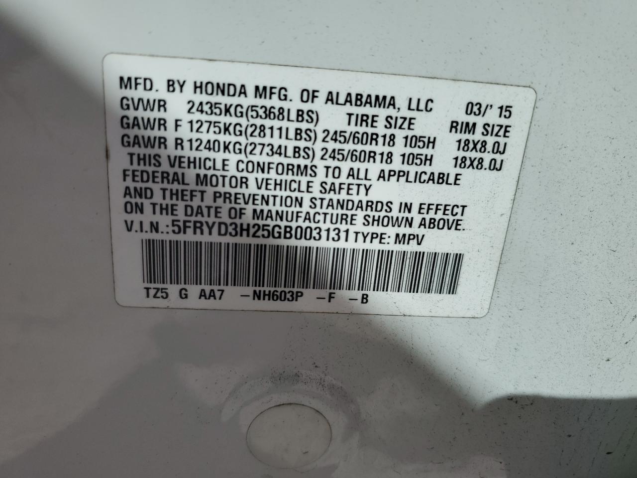 2016 Acura Mdx VIN: 5FRYD3H25GB003131 Lot: 82387805