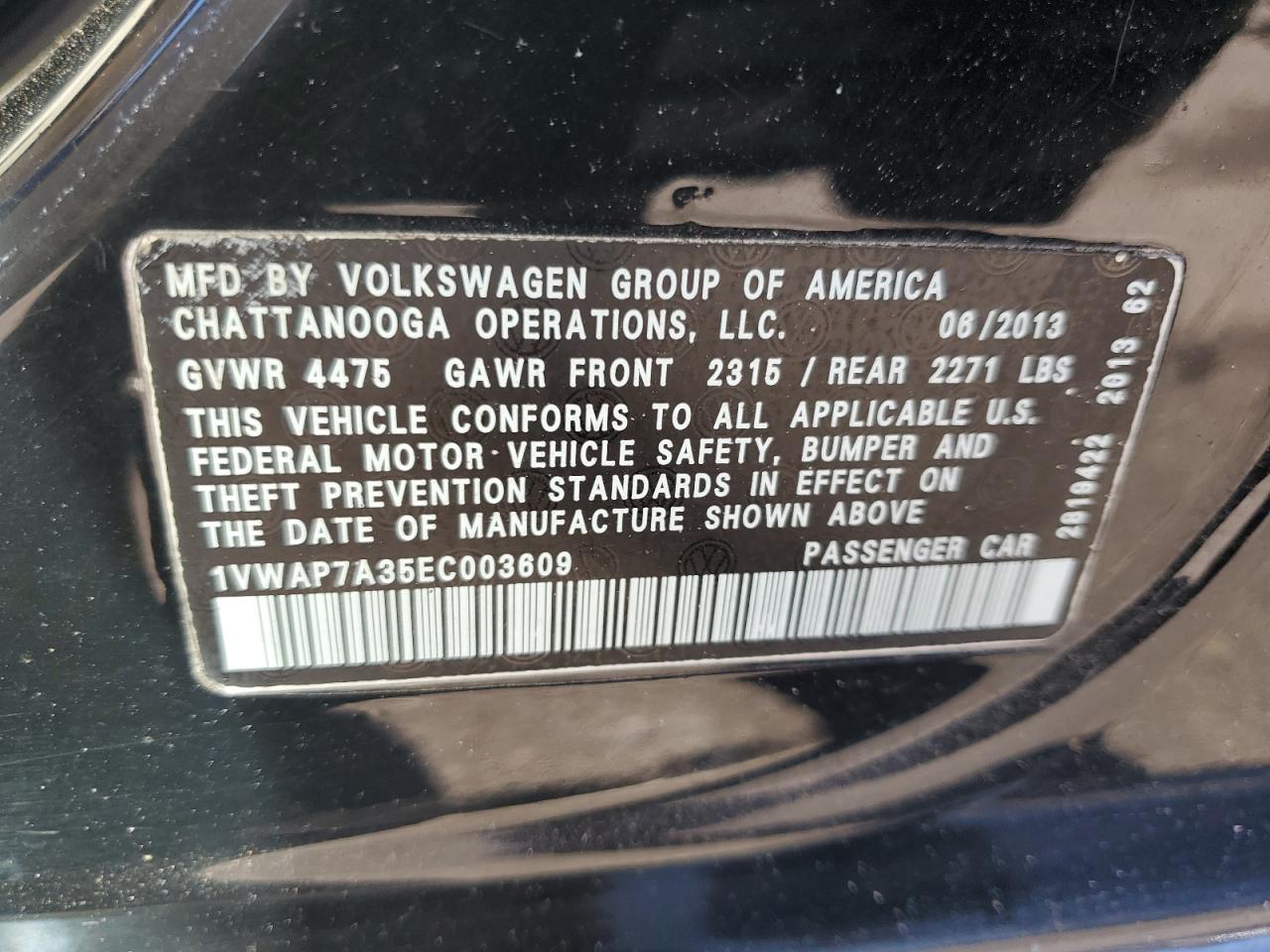 2014 Volkswagen Passat S VIN: 1VWAP7A35EC003609 Lot: 85783295