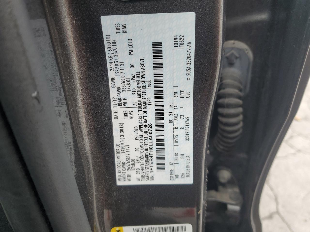 2020 Ford Ranger Xl VIN: 1FTER4FH0LLA00728 Lot: 85826905