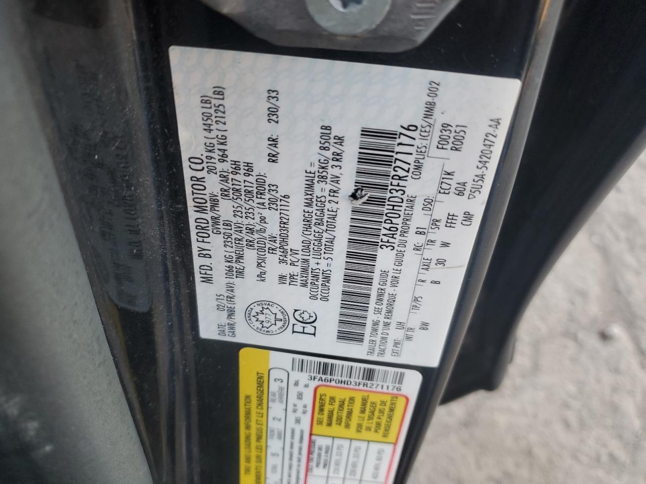 2015 Ford Fusion Se VIN: 3FA6P0HD3FR271176 Lot: 82394555