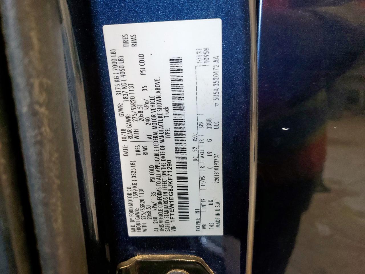2018 Ford F150 Supercrew VIN: 1FTEW1EG8JKF71290 Lot: 84371405