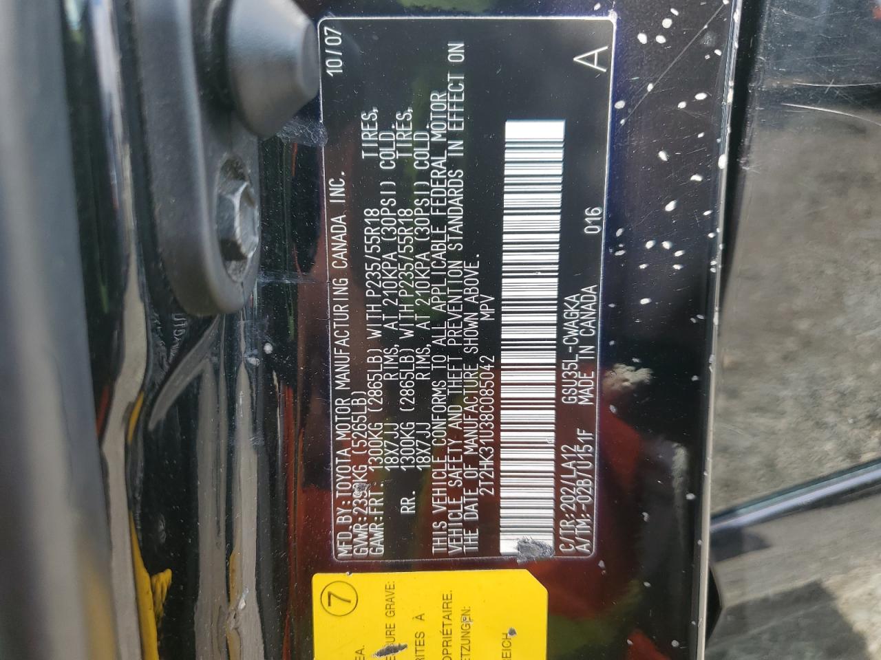 2008 Lexus Rx 350 VIN: 2T2HK31U38C085042 Lot: 86334005