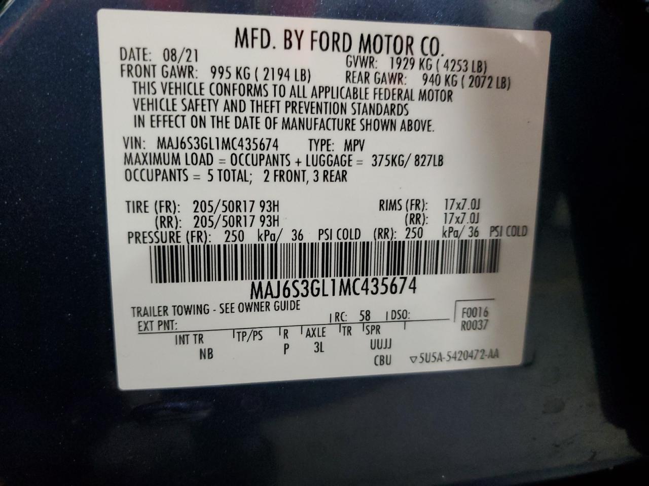 2021 Ford Ecosport Se VIN: MAJ6S3GL1MC435674 Lot: 85937475