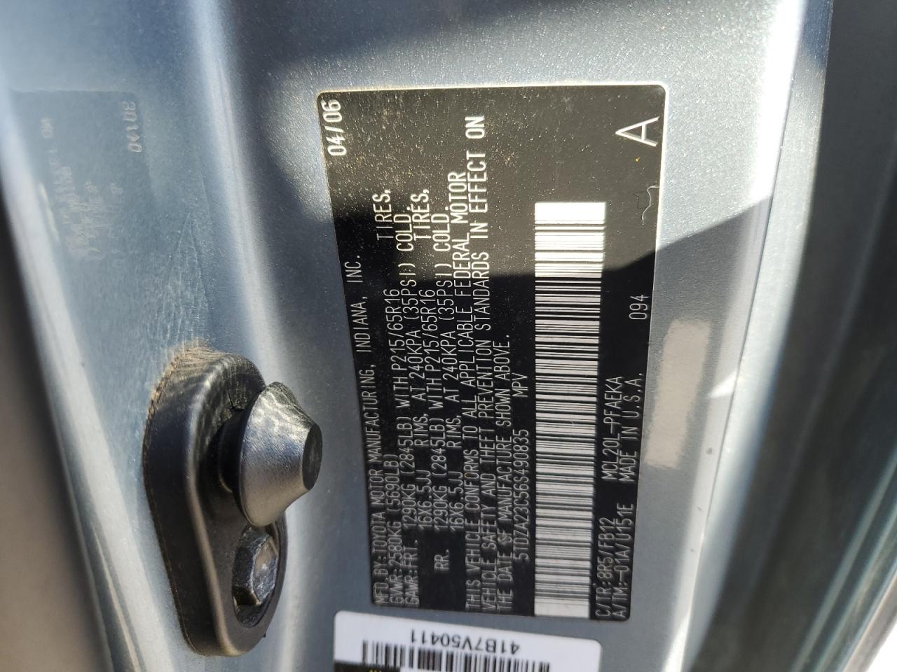 2006 Toyota Sienna Ce VIN: 5TDZA23C56S490835 Lot: 82387055