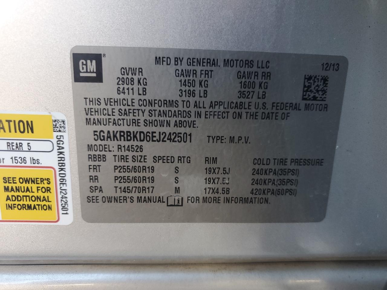 2014 Buick Enclave VIN: 5GAKRBKD6EJ242501 Lot: 86637895