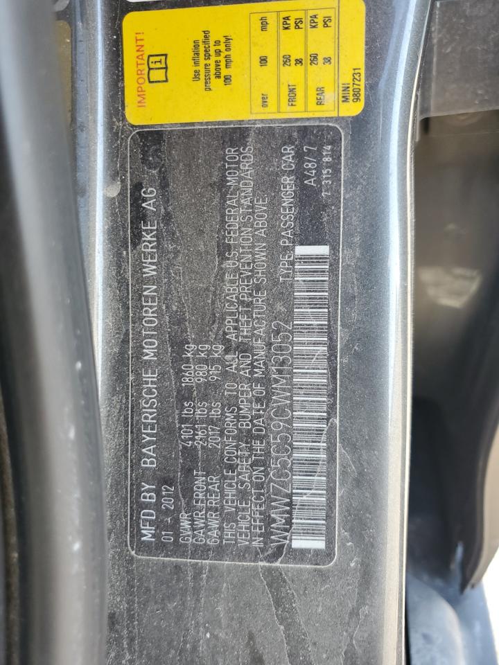 2012 Mini Cooper S Countryman VIN: WMWZC5C59CWM13052 Lot: 82681215