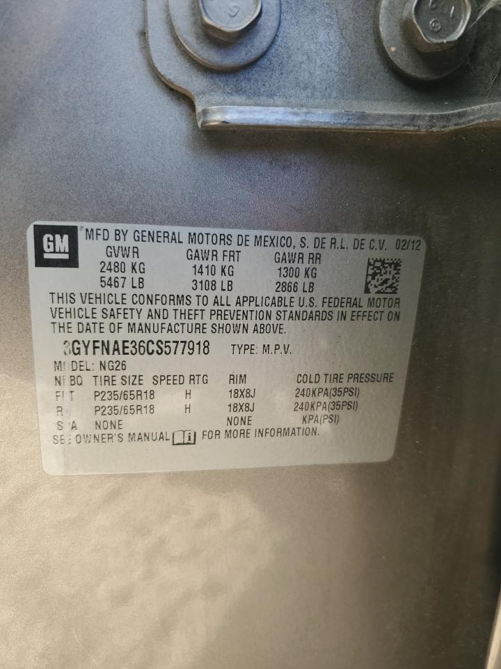 2012 Cadillac Srx Luxury Collection VIN: 3GYFNAE36CS577918 Lot: 85077255