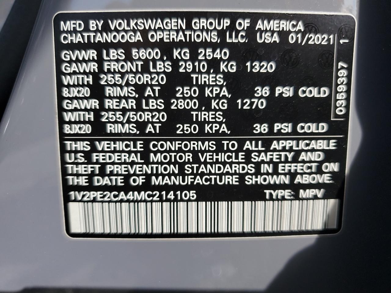 2021 Volkswagen Atlas Cross Sport Se VIN: 1V2PE2CA4MC214105 Lot: 85902825