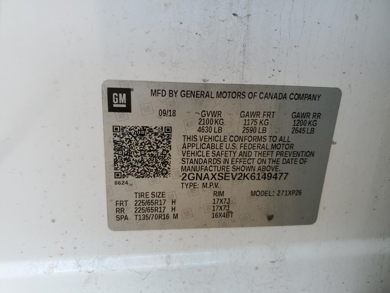 2019 Chevrolet Equinox Ls VIN: 2GNAXSEV2K6149477 Lot: 86530125